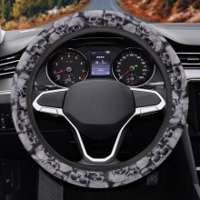 Skull Print Grey Steering Wheel Cover 15 Inch