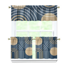 Modern Boho Geometric Kitchen Curtains 3-Pc Set w/ Valance, Rod Pocket, Machine Washable (54"x18"+2x27.5"x24")