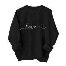 Dame Valentinsdagsgenser Svart - Overdimensjonert rund hals med brodert kjærlighetshjertedesign, myk fleece-romantisk genser til henne, størrelse L
