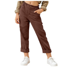 Dame Capribukser Brune - Cropped Ankelbukser med Elastisk Talje | Lette, Afslappede Pull-On Bukser til Kvinder med Lommer, Størrelse 12-13T