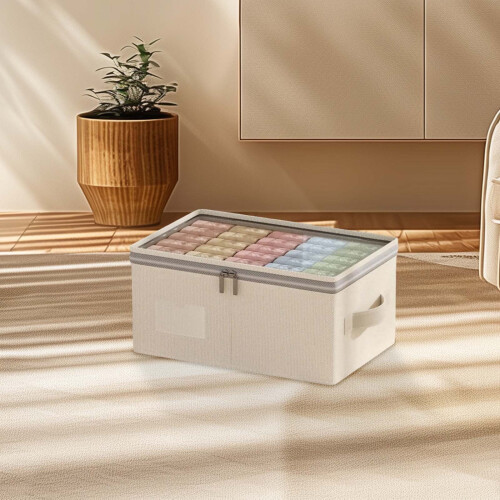 Clothing Storage Box Double Zipper Clear Window Thick Fabric