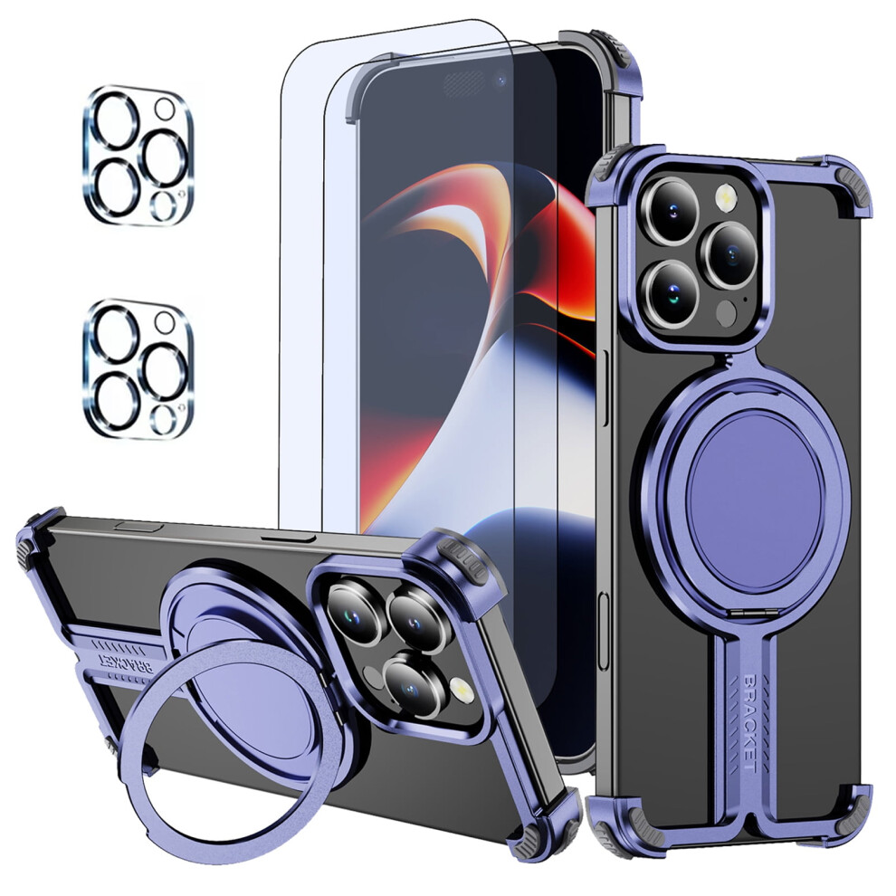 Compatible With Iphone 16 Pro Max: Frameless Metal Case + 2 Screen Protectors + 2 Camera Lens Protectors + 360 Kickstand, Slim Shockproof Bumper Â 9365509675977