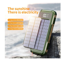 Bateria externa solar de 30000mAh com 4 cabos, visor LED e luz laser — Backup de emergência portátil compatível com iPhone e Samsung.