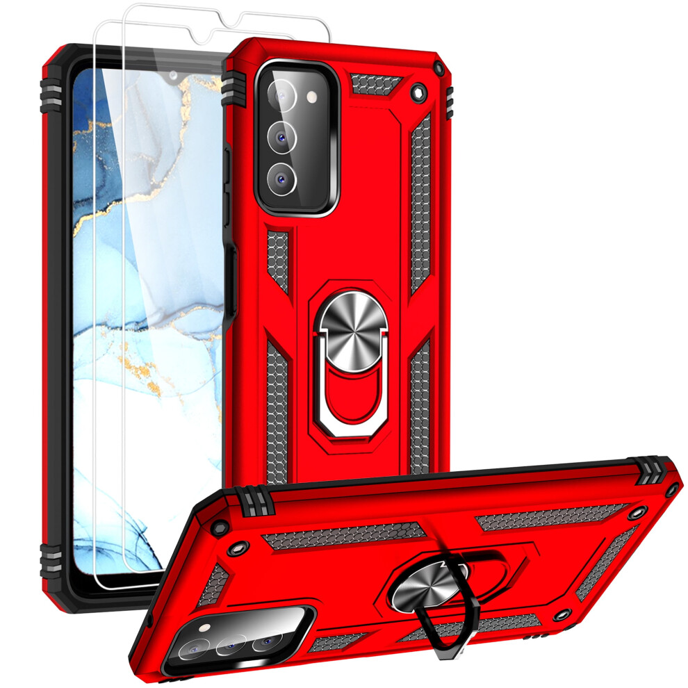 Compatible With Samsung Galaxy A03s Case With Screen Protector, Military-Grade Shockproof Cover With 360 Rotating Kickstand - Red 9365509675557