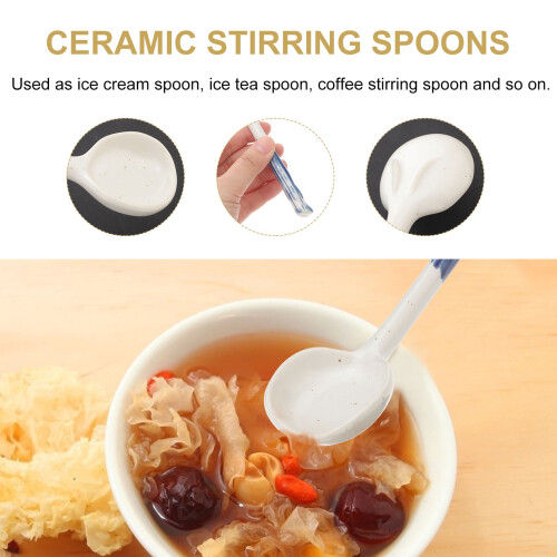 Pretyzoom 1Pc Ceramic Dessert Spoon Assorted Colors Ergonomic Retro Style for Kitchen 2