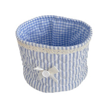 Lace Embellished Round Organizer Bin Lightweight-Blue stripes