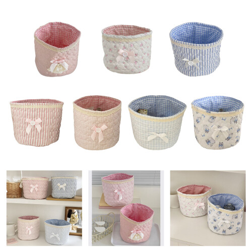 Lace Embellished Round Organizer Bin Lightweight-Blue stripes 1