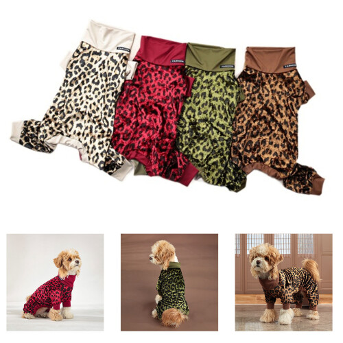 Fleece Lined Velvet Dog Pajamas Full Coverage Leopard-Beige S 1