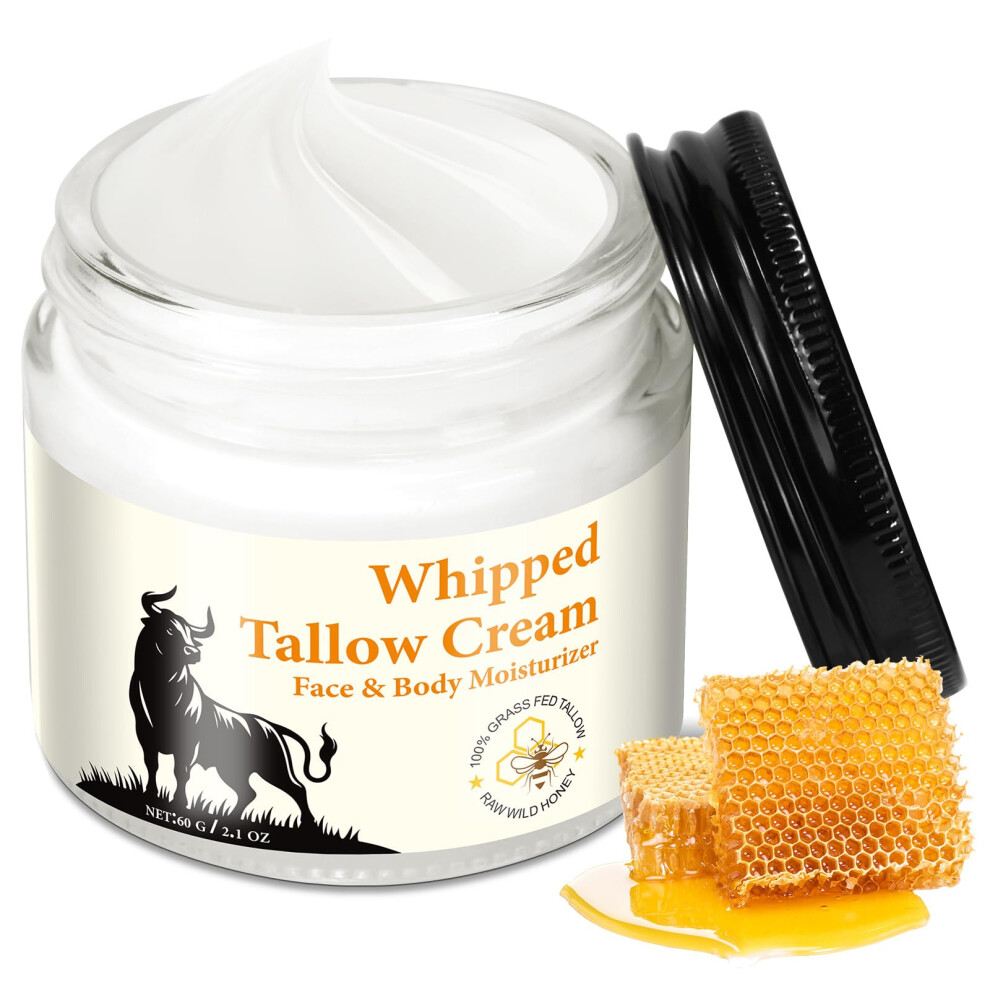 Light Beef Tallow Balm With Honey For Face And Body, Deep Hydration And Antiaging Moisturizer 60G