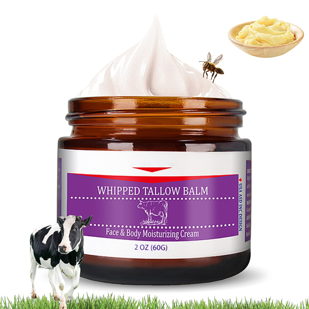 Grass Fed Beef Tallow Cream Deep Hydration Whipped Moisturizer for Face and Body 5.7oz