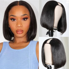 12 Inch Human Hair U Part Wig for Black Women, Brazilian Straight, 150% Density, Natural Hairline, Heat Styling Friendly
