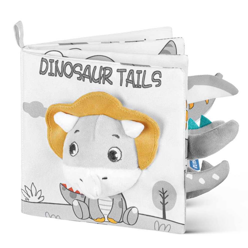 Baby Cloth Book - Soft 3D Animals Tails Sensory Touch And Feel Crinkle Books For First Year Learning (Dinosaur) Hotut
