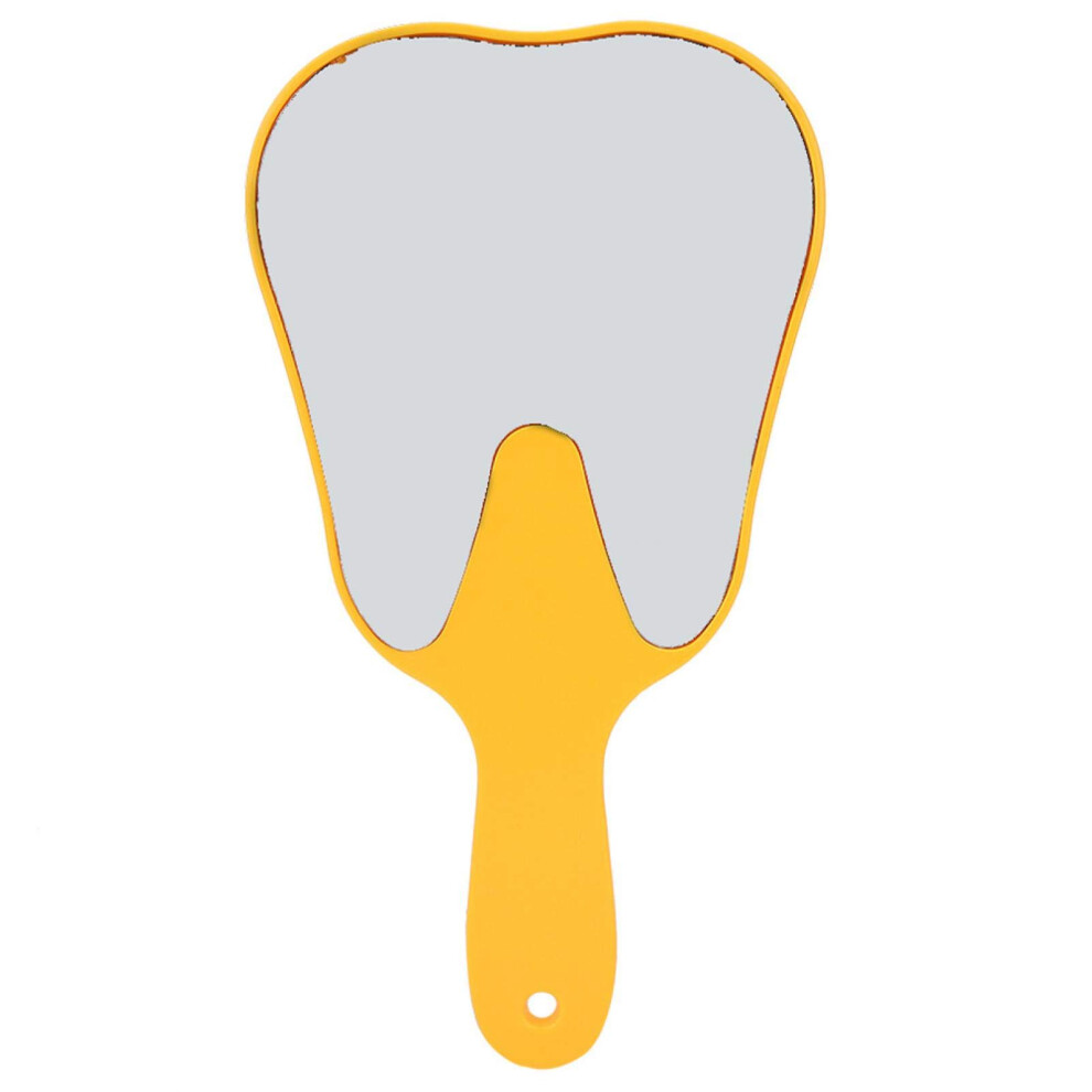 Yellow Dental Mirror Tooth Shape Handheld With Ergonomic Plastic Handle For Oral Exam