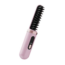 Cordless Hair Straightener and Curler Brush Pink with LED Display, Rapid Heat Up, Travel Size