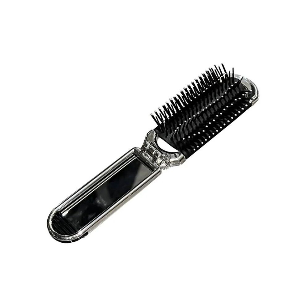 Tauoh 2-In-1 Portable Folding Comb & Mirror - Diamond Air Cushion, Rhinestone Bling, Compact Travel Hair Brush & Makeup Tool
