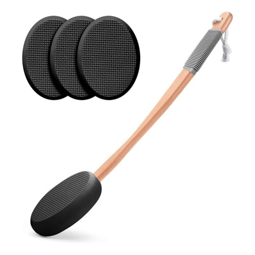 Back Lotion Applicator with Long Handle and 4 Replaceable Pads, Ideal for Young People and the Elderly-Black.