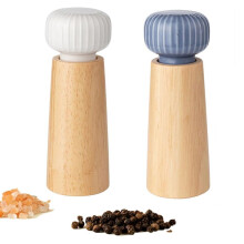 2Pcs Wooden Salt and Pepper Grinder with Ceramic Lid Set, Adjustable Coarse Mills,Refillable Salt and Pepper(+White)