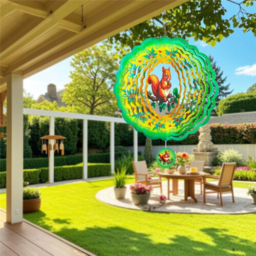 Wind Spinner Outdoor, Amarelo e Verde Squirrel Wind Chime Mandala Hanging Wind Spinners para Decoração Interna e Externa 1