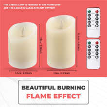 LED Candles, Flickering Flameless Candles, Rechargeable Candle, Real Wax Candles with Remote Control,10cm and 12.5cm