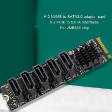 M.2 to Sata3.0 Adapter Card M.2 PCIE 16Gbps  6G 5 Port Hard Drive Extension Hard Drive Converter Card JMB585 Chip