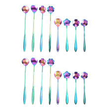 16Pcs Flower Spoon Set, 2 Different Size Colorful Stainless Steel Teaspoons Rainbow Coffee Stirring Spoon