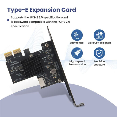 PCI-E 2X to USB3.1 A-Key Gen2 Front Type-E Expansion Card,10Gbps Type-E Internal 20-Pin Front Panel Connector Riser Card