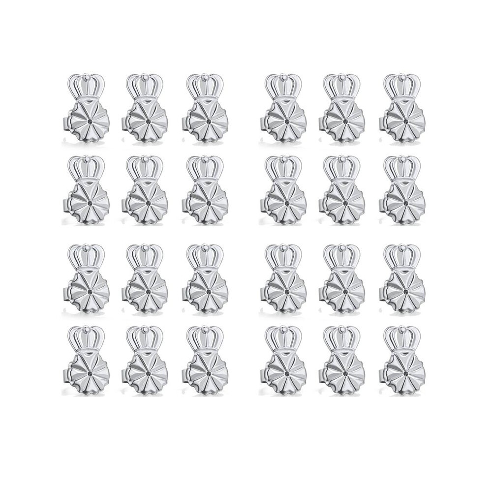 12-Pairs Earring Backs,Earring Backs Lifter For Heavy Earrings, Adjustable Hypoallergenic Secure Earring Backs(Silver) 4713580618348