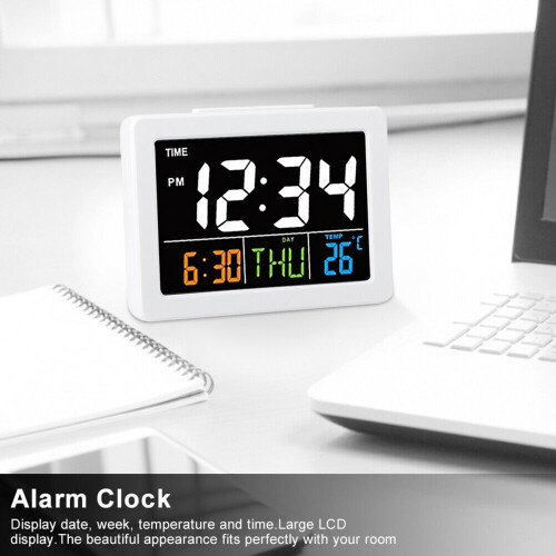 2X Color Large Screen LCD Electronic Desk Alarm Clock with Temperature Date Display 2