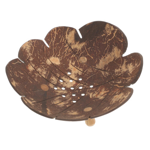 Coconut Shell Soap Dish Leaf Shaped Holder with Easy Drainage for Bathroom Shower and Kitchen
