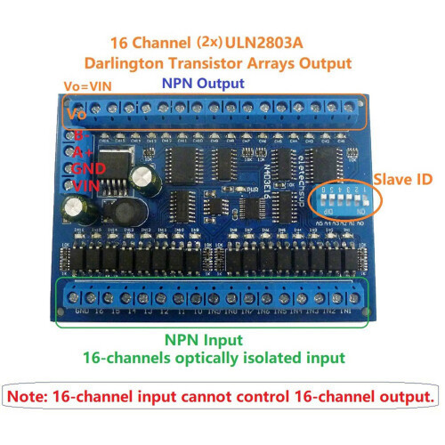 3X  12V 24V 16 Input 16 Output RS485 Remote Control  PLC IO Expansion Board Modbus RTU Module, Only Board 2