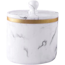 Bathroom Storage Jar Marble Cotton Swab Holder with DustProof Lid for Vanity and Countertop