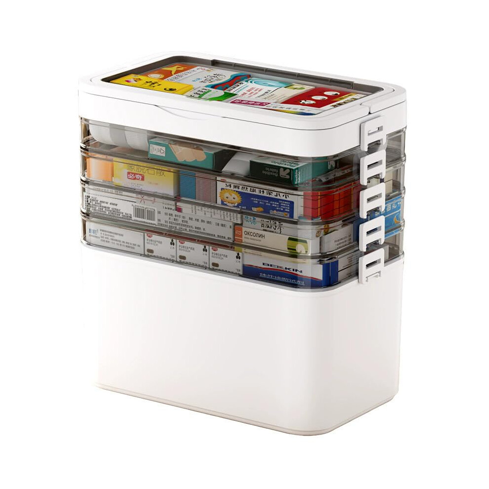 Large Capacity Multi Layer Medicine Storage Box with Transparent Design White 4th Floor Medical Emergency Kit