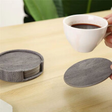 Set of 6 Wood Grain Leather Coasters for Tea & Coffee Cups - Insulated, Non-Slip Placemats for Home Bar & Counter,Gray