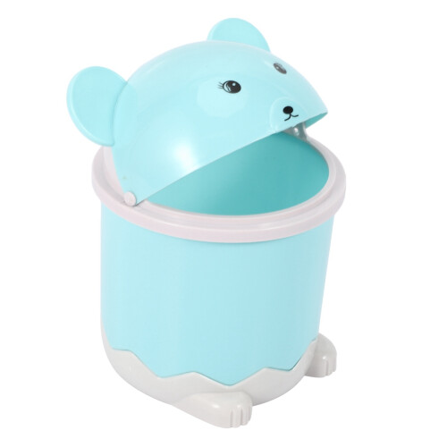2X  Cute Desktop Trash Desktop with Lid Small Paper Basket  Flip Plastic Trash Can 2