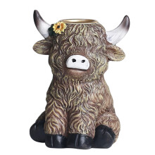 High Land Cow Figurine Resin Taper Candle Holders For Desk Or-2