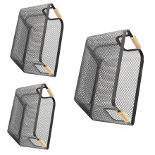 Drie-pack praktische metalen en houten manden voor keuken,-Zwart