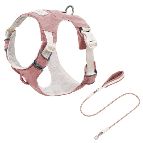 Comfortable Dog Harness Leads Set Fast Release Buckles-M Pink