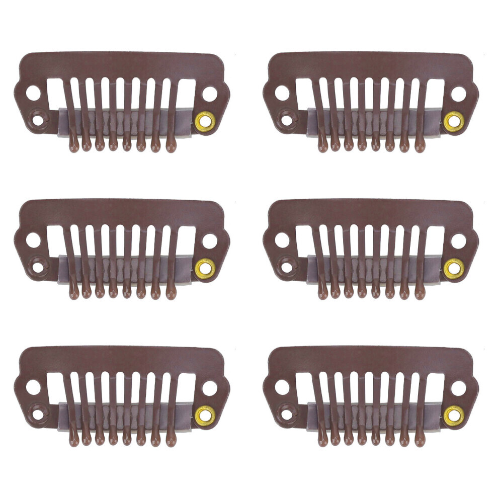 Unisex Brown 50Pcs 8 Tips 8 Teeth Snap Comb Wig Clips Stainless Steel Snap Clips With Rubber Hair Grips For Hair Extension Wigs