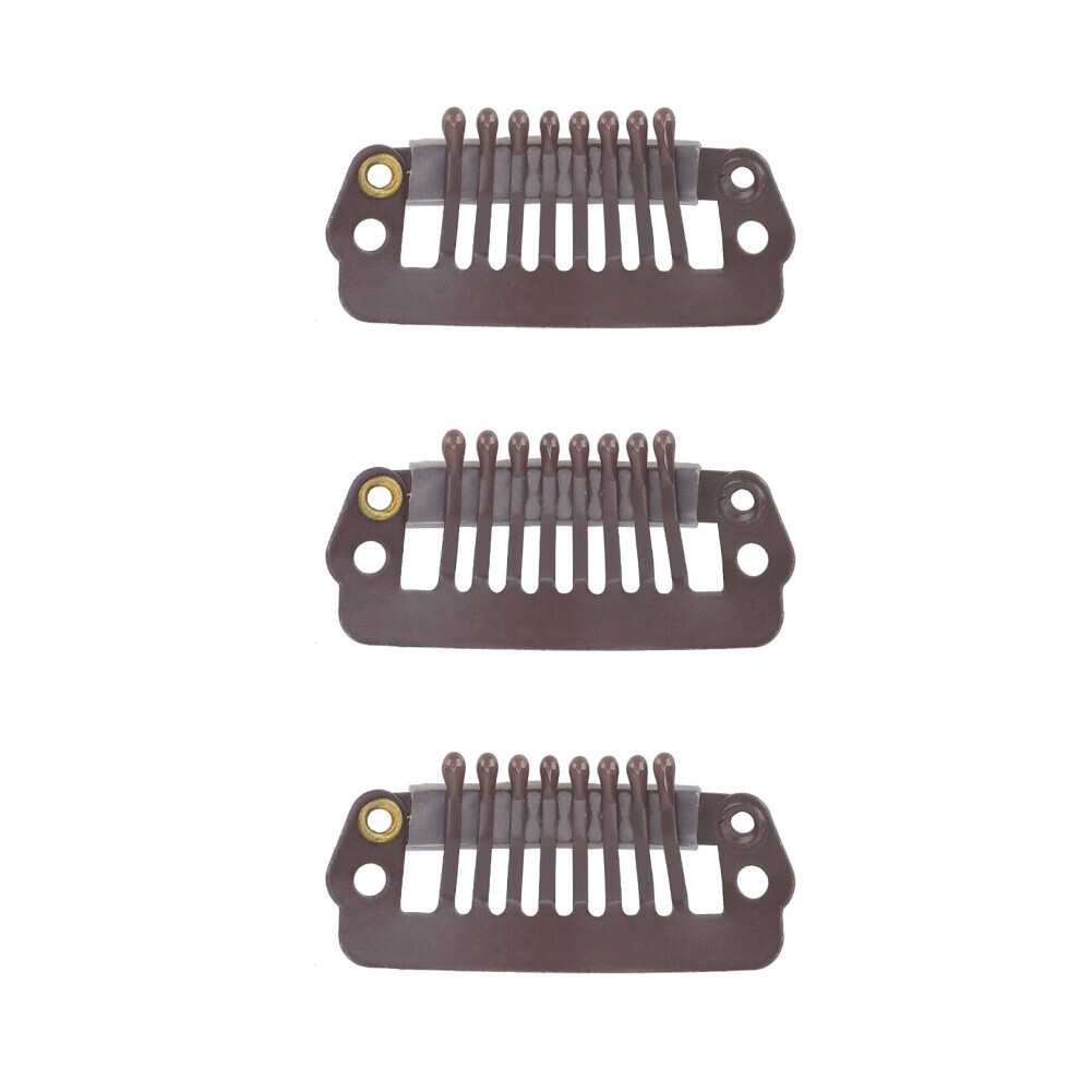 Unisex Brown 50Pcs 8 Tips 8 Teeth Snap Comb Wig Clips Stainless Steel Snap Clips With Rubber Hair Grips For Hair Extension Wigs Dark