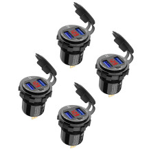 4X Quick Charge 3.0 Dual 12V USB-Autolader, Aluminium Stopcontact met Schakelknop en Digitale Voltmeter, Waterdicht