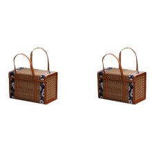 2X Picnic Woven Basket Wicker Storage Bag Handle Folded Fruit Shopping Food Handle Rattan Grass Foldable Bamboo Basket A