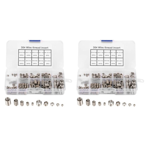 300Pcs Thread Repair Inserts M3 M4 M5 M6 M8 Stainless Steel Heli Coil Thread Repair Insert Wire Thread Insert Assortment
