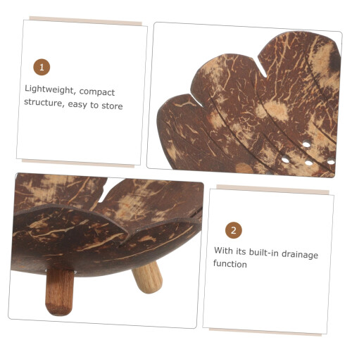 Coconut Shell Soap Dish Leaf Shaped Holder with Easy Drainage for Bathroom Shower and Kitchen 2