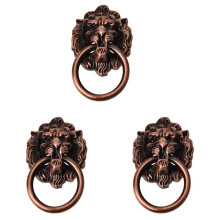 3X Antique Style Copper Tone Metal Lion Shaped Drawer Pull Handle 2.5 Inch