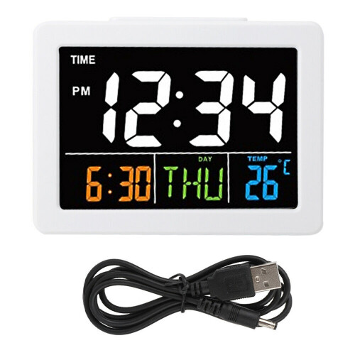 2X Color Large Screen LCD Electronic Desk Alarm Clock with Temperature Date Display