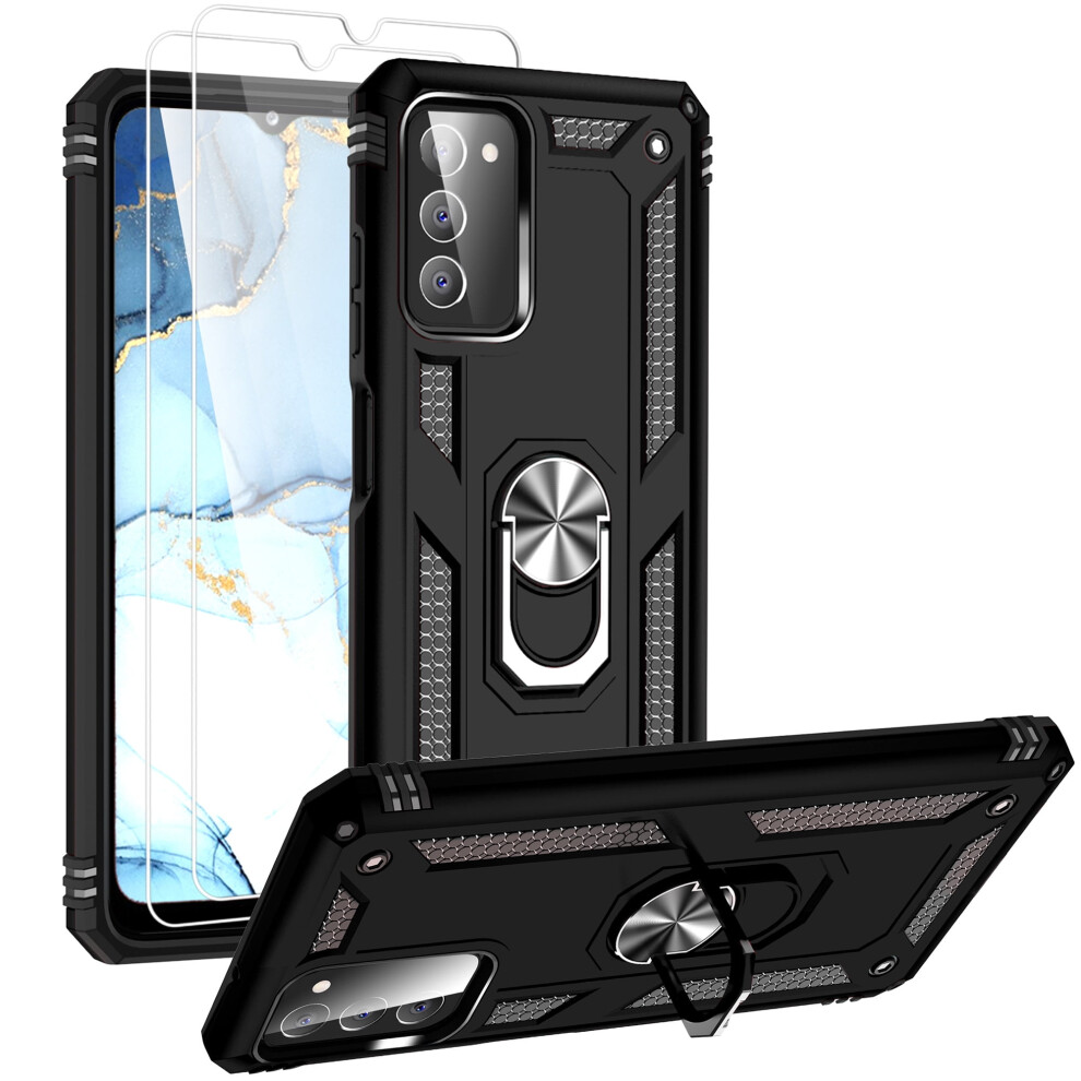 Compatible With Samsung Galaxy A03s Case With Screen Protector, Military-Grade Shockproof Cover With 360 Rotating Kickstand - Black 9365509680131