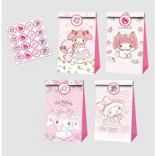 12 PCS Party Favor Candy Bags for My Melody Cartoon Themed Birthday Supplies Decor Kraft Paper Gift Bag.