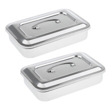 2X Boite D'Organisateur de Recipient D'Acier Inoxydable Plateau D'Instrument pour Le Stockage Boite Avec Couvercle Boite A Outils - 9 Pouces Pas de