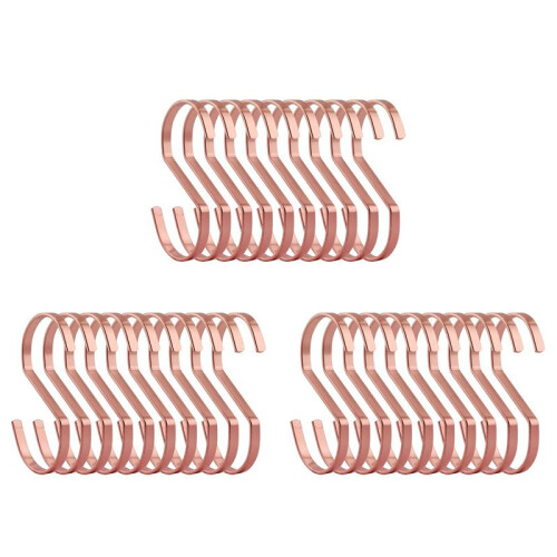 Pacote de 30 4 Polegadas Rose Gold Chrome Finish Steel Hanging Flat Hooks - S Shaped Hook Heavy-Duty S Hooks, para UtensíLios Cozinha, Potes,