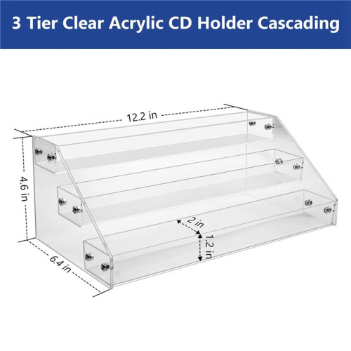 2X 3 Tier Clear Acrylic CD Holder Cascading CD Storage Rack 1